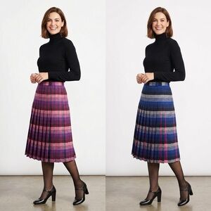 Pendelton Reversible Pleated Tartan Plaid Midi Wool Skirt 1950s Turnabout NWT